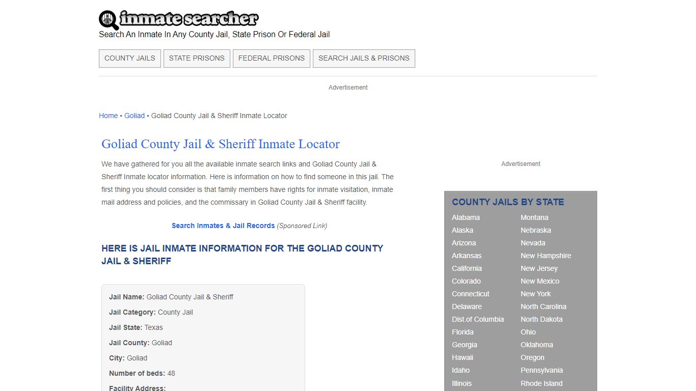 Goliad County Jail & Sheriff Inmate Locator - Inmate Searcher